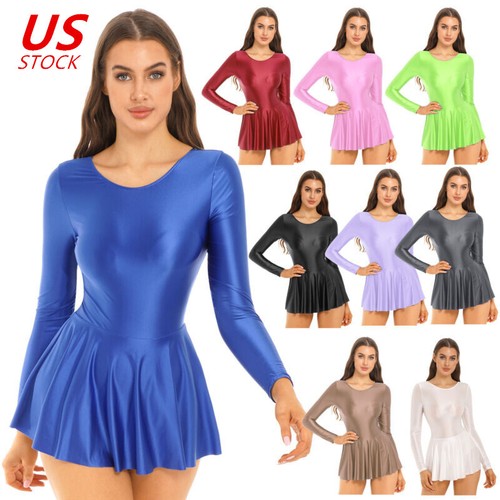 Women's One Piece Dress Leotard Swimwear Long Sleeve Glossy Swimsuit Dresses - 第 1/56 張圖片