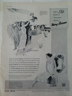 1948 women's Mary Barron slip lingerie vintage horse jockey art ad | eBay