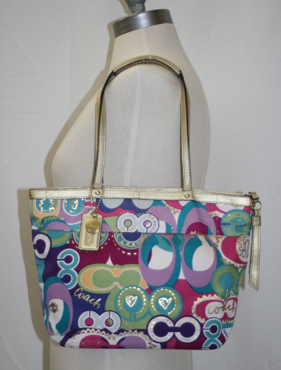 【BOLSAC】poppy bag Coach Poppy Pop Graffiti Glam Tote Bag Signature Zip Closure
