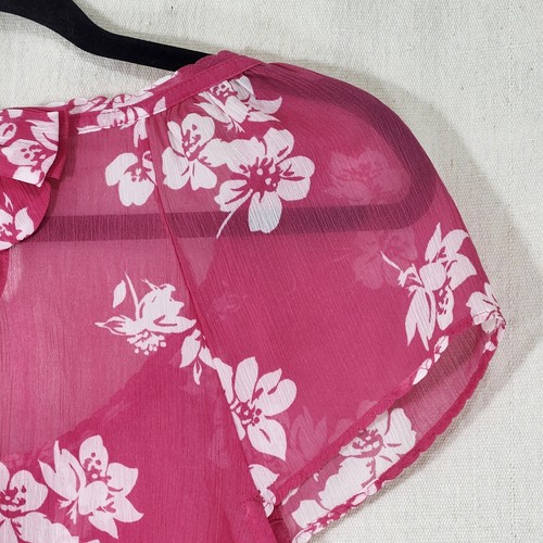 Hollister Juniors Pink Sheer Peasant Cap Sleeve Ruffle LG Blouse Bow Accent Top - Picture 10 of 19