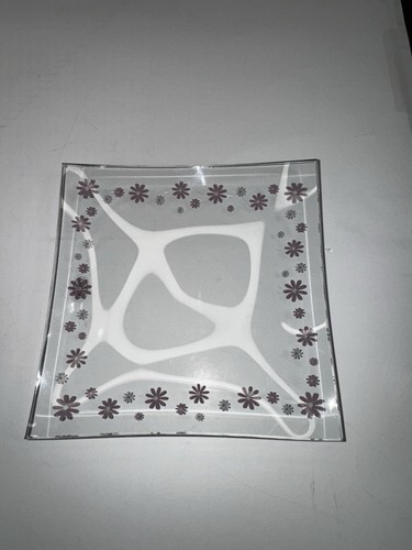 VINTAGE Pampered Chef Glass Plates 6" Square DAISY #2818 Pink White Floral 4-Pc - Picture 14 of 20