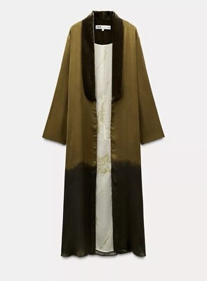 ZARA NUOVA DONNA ZW KIMONO IN VELLUTO STAMPATO VERDE-MARRONE