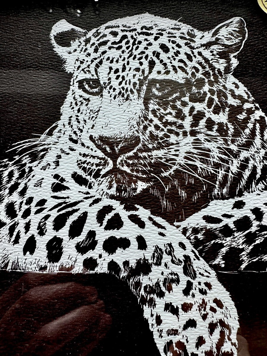VINTAGE Framed Oak Wall Art Prints Lithograph Tiger Cheetah Signed