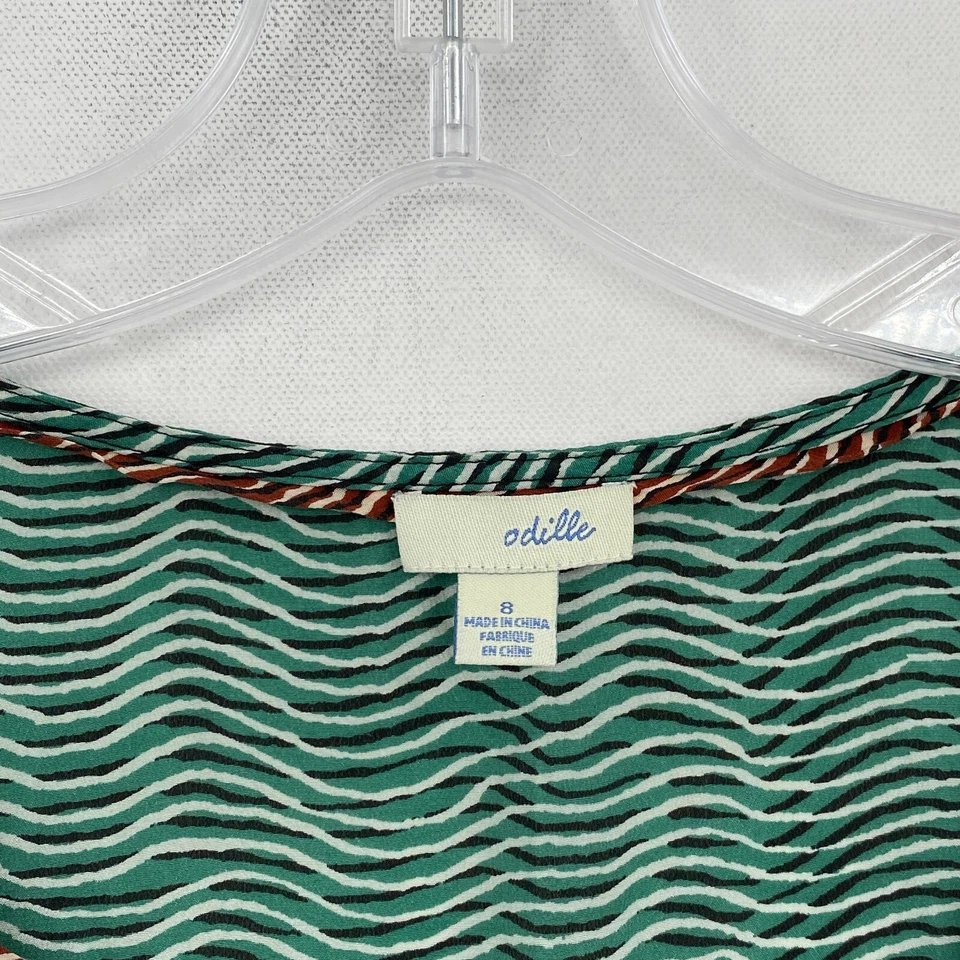 Anthropologie Odille Womens Silk Top Size 8 Green Ruffle V-Neck Peplum Boho - Image 2 of 4