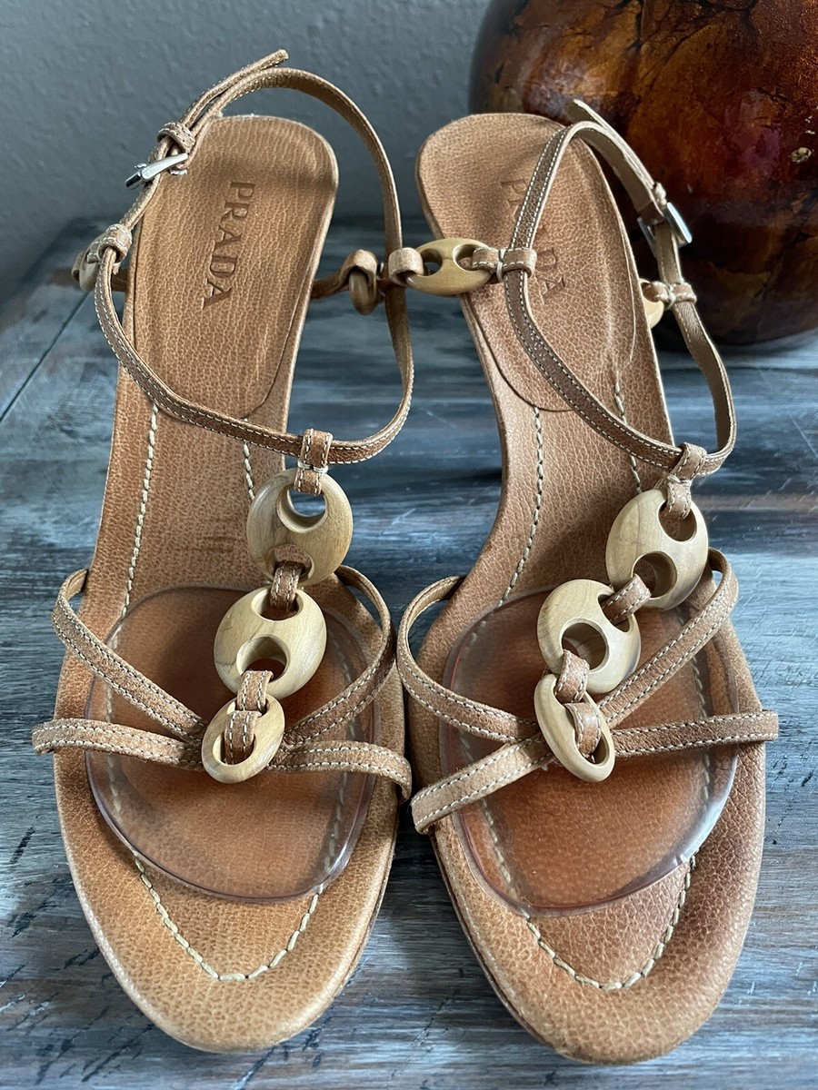 靴 PRADA Leather Strap Heels Prada Strappy Heels - Y2K | Vintage Designer Shoes