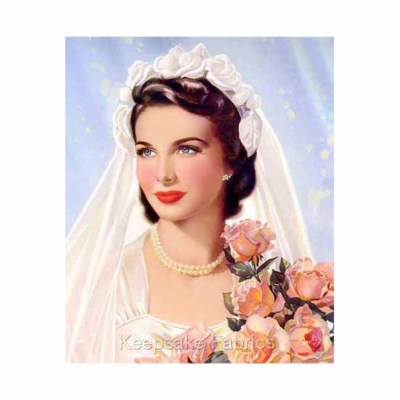 Beautiful Bride Bridal & Pink Roses Cotton Crazy Quilt Block Multi Sizes