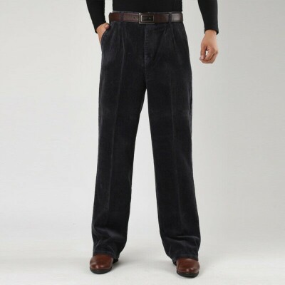 Men Thick Corduroy Pants Pleated High Waist Soft Loose Corduroy Trousers Casual