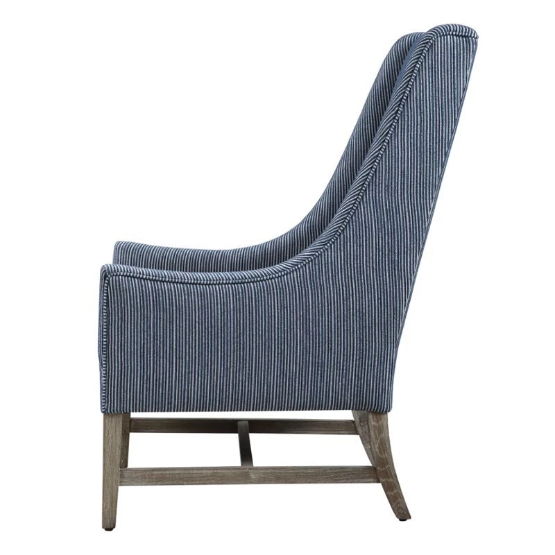 Silla Uttermost Galiot Coastal de madera y tela con respaldo de ala en azul y blanco Foto 4 de 4