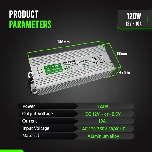 Tira de luz LED transformador fuente de alimentación controlador de alta calidad 12V 120W IP67/IP20 - Imagen 16 de 28