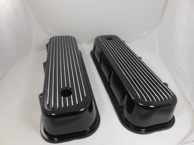 Chevy BBC 454 Black Finned Aluminum Valve Covers - Tall w/ Hole