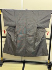 Japanese Vintage Kimono Pure Silk dark brown tradition line dot Height 55.51in