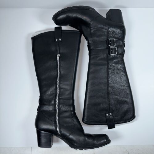 Botas de montar Born para mujer talla 9M de cuero negro con cremallera hasta la rodilla hebillas - Imagen 5 de 11