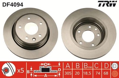 2x Bremsscheibe TRW DF4094 für DAIMLER JAGUAR