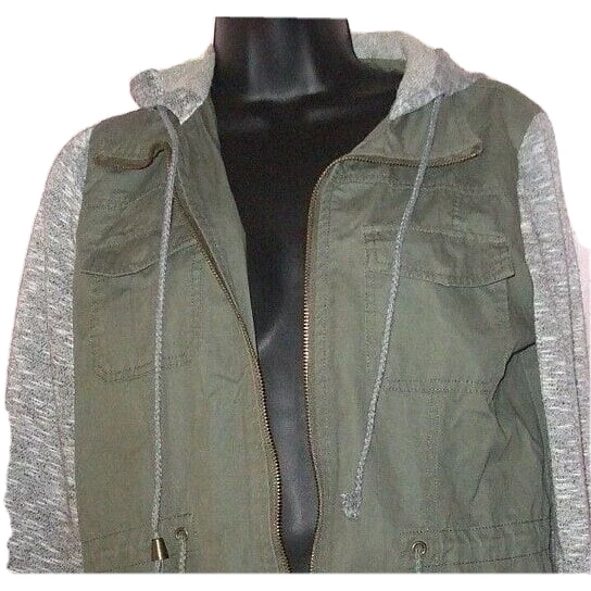 $88 CHAQUETA CON CAPUCHA CHARLOTTE RUSSE PEQUEÑA VERDE GRIS 4 Bolsillos Cremallera Top PRO LIMPIO Foto 2 de 4
