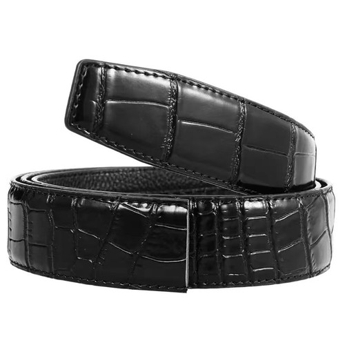 Cinturón Hombre Cuero Patrón Cocodrilo, 11/8" Negro Doble Capa Cuero de Vaca Trinquete - Imagen 9 de 39