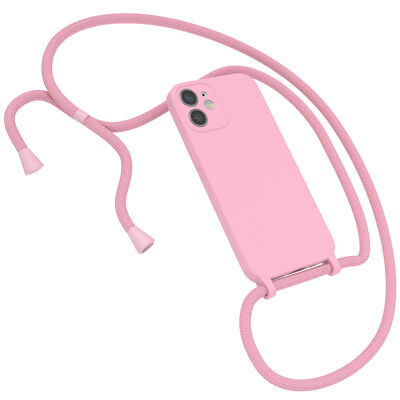 Für Apple iPhone 12 Mini Handyhülle zum Umhängen Band Kordel Kette Tasche Rosa