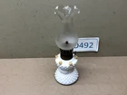 Vintage Small Milk Glass Oil Lamp w/ Applied Ceramic Roses