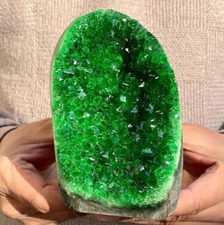 350g Natural Aura Green Geode Phantom Cluster Mineral Specimen Titanium Crystal