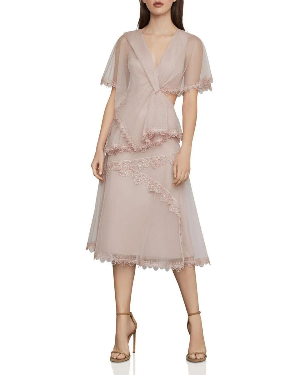 NEW 538 BCBG MAXAZRIA DRESS MIDI GOWN PALE PINK LACE RUFFLE NEW 538 BCBG MAXAZRIA DRESS MIDI GOWN PALE PINK LACE RUFFLE
