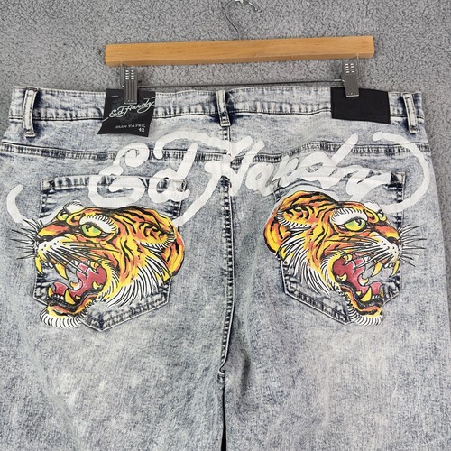 Ed Hardy Men’s Jeans 42x31 NWT Tiger Embroidered Acid Wash Distressed Denim Y2K - Picture 8 of 15