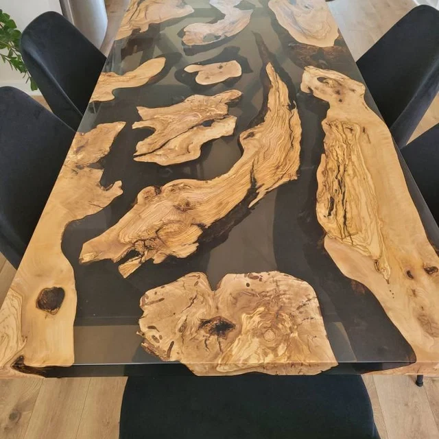 Chrystal Clear Epoxy Resin Acacia Dining Coffee Table Top Restaurant decor - Image 2 of 4