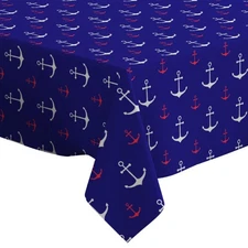 60x90" Reusable Tablecloth, Red Nautical Design, Indoor/Outdoor, Washable