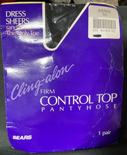 Sears Dress Sheers Panty Hose Sandalfoot Cling-Alon Firm Control Top Average Blk