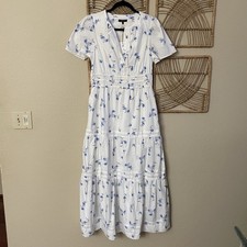 Quince Poplin Tiered Maxi Dress Romantic Stems Organic Cotton Sz S NWT B43