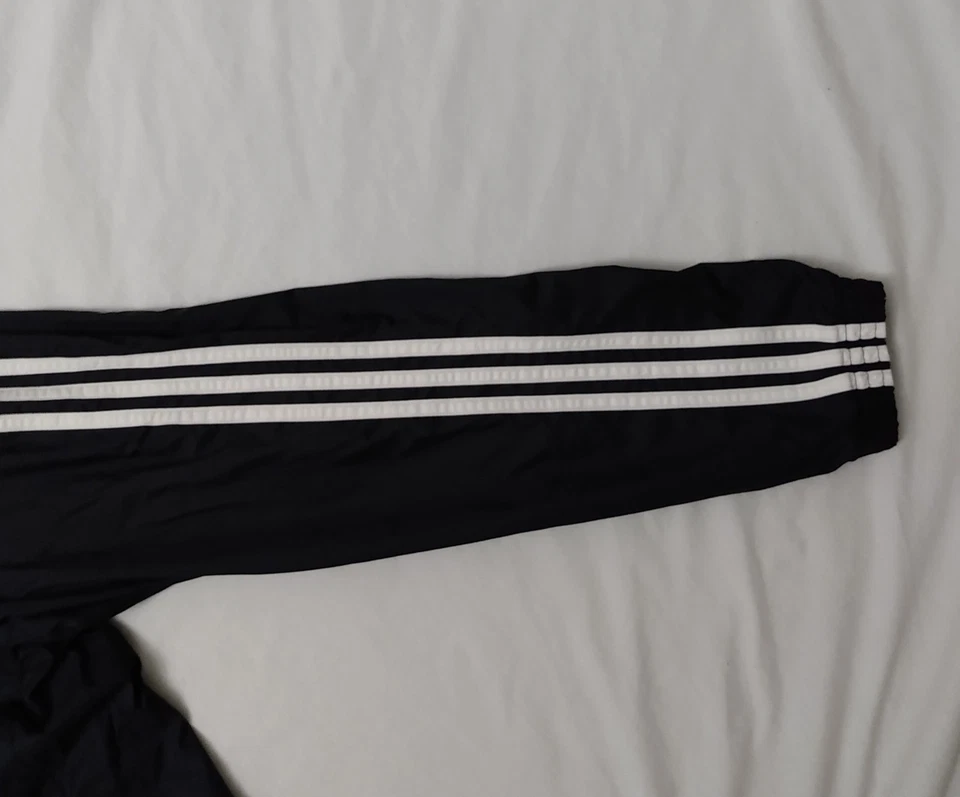 MENS ADIDAS JACKET BLACK & WHITE XL HOODED LINED WINDBREAKER - Image 3 of 4