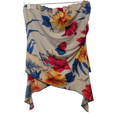 Rue 21 Tropical Floral Strapless Tube Top Bandage Wrap Shirt Blue Y2K Beach Sz L