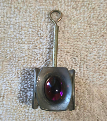 Vintage Jorgen Jensen Denmark Pewter Pendant 220D Modernist Purple Glass MCM
