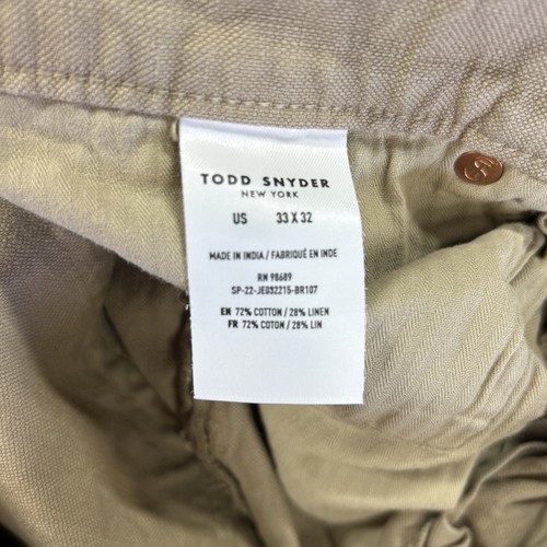 Pantalone Todd Snyder uomo 33x32 marrone cachi slim chino misto cotone lino casual - Foto 7 di 11