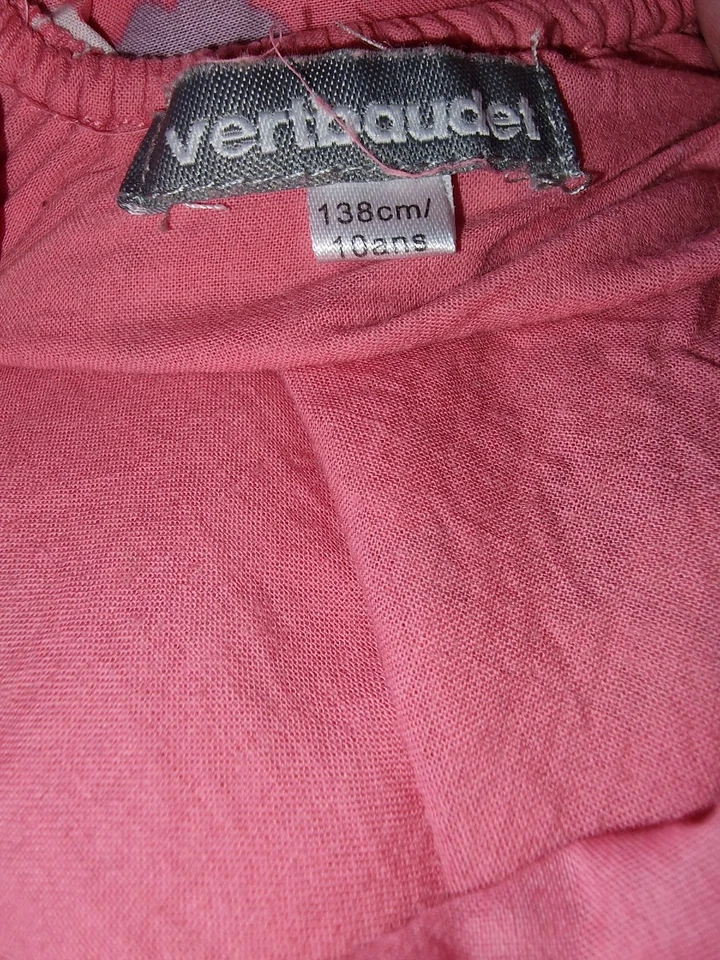 vertbaudet Mädchen Freizeitkleid Gr. 140 Pink Blumenmuster Rüschen Spitze Sommer - Bild 3 von 4