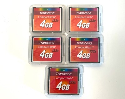 Lot of 5 Transcend 4GB CF 133X CompactFlash Cards 4GB - Used only once