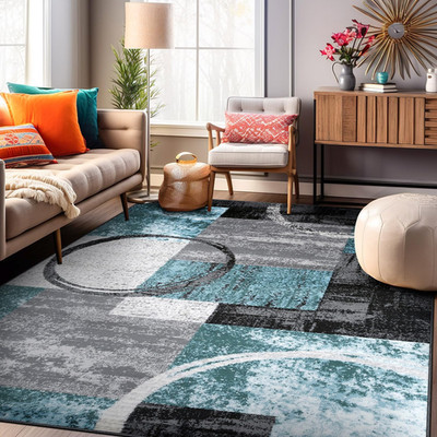 Contemporary Circle Design Area Rug, Durable Fade-Resistant Carpet