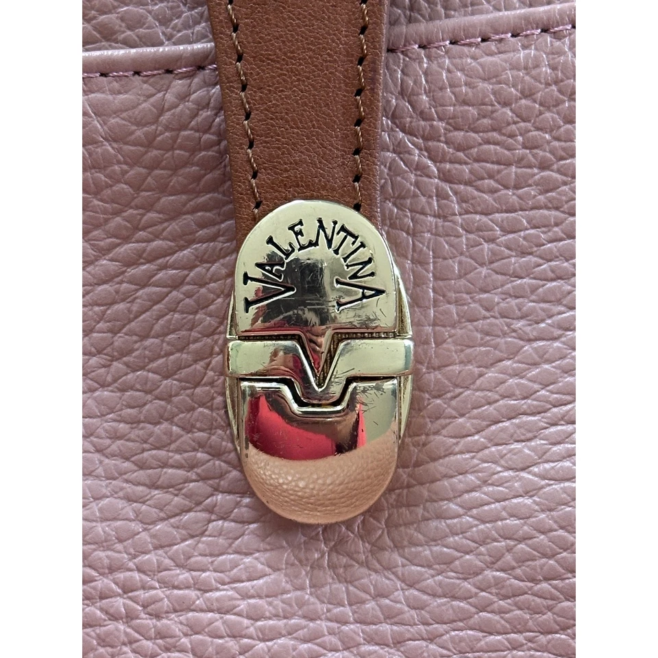 Bolso Bandolera Pequeño Bolso de Hombro Valentina Marrón Rosa Guijarro Cuero Italiano Foto 2 de 4