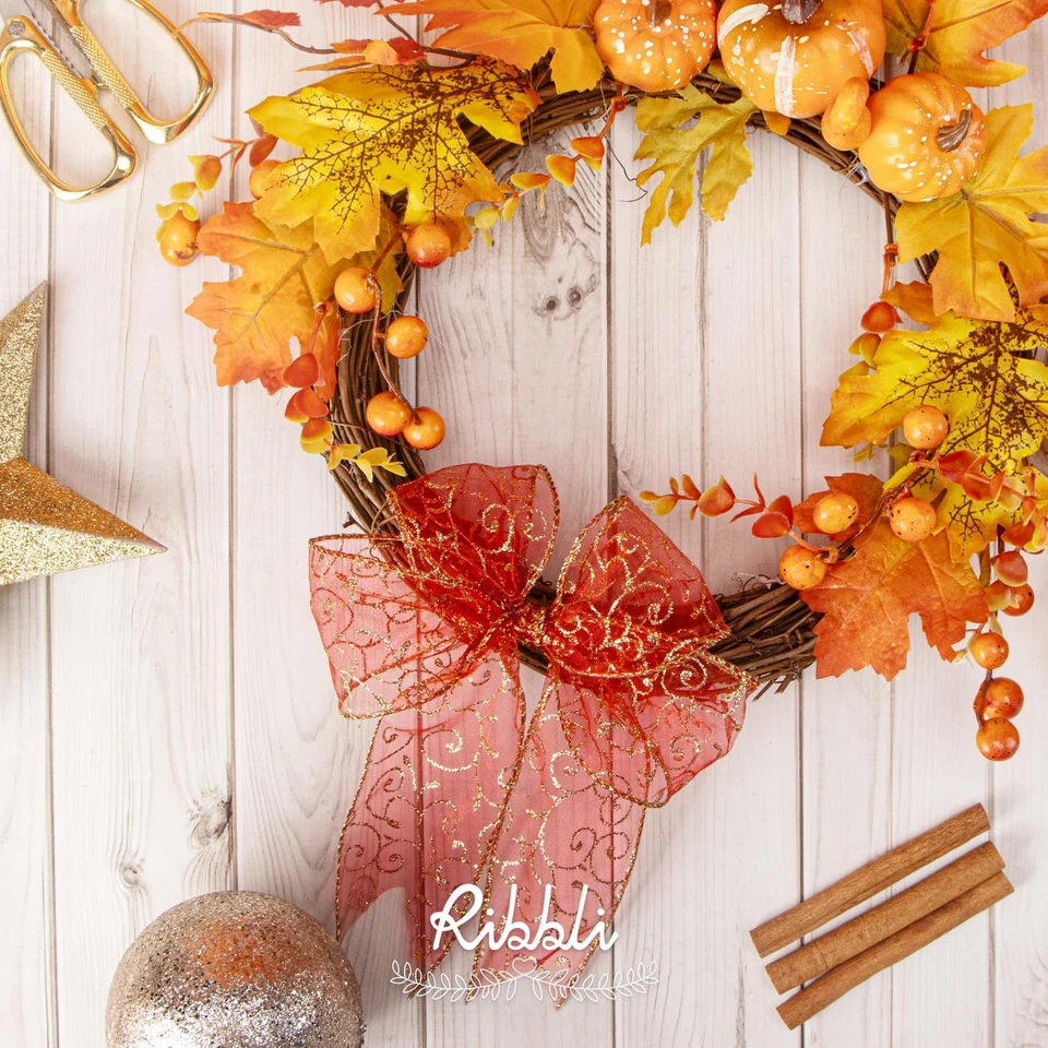 Cinta con cable Swirl Glitter, cinta transparente de organza roja con brillo dorado S Foto 3 de 4