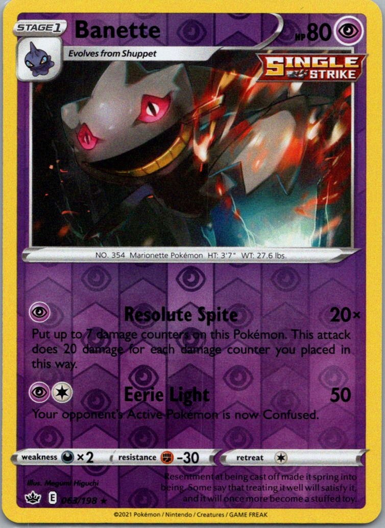 Pokemon TCG Banette 63/198 Chilling Reign Rev Holo LP