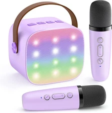 Mini Karaoke Machine with 2 Wireless Microphones, TOP Kids Gifts Purple 2 Mic 