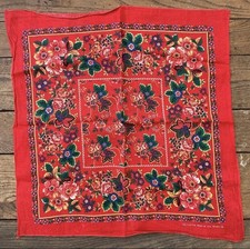 Vintage Red Tone Floral Bandana garden rose stems leaves cottage