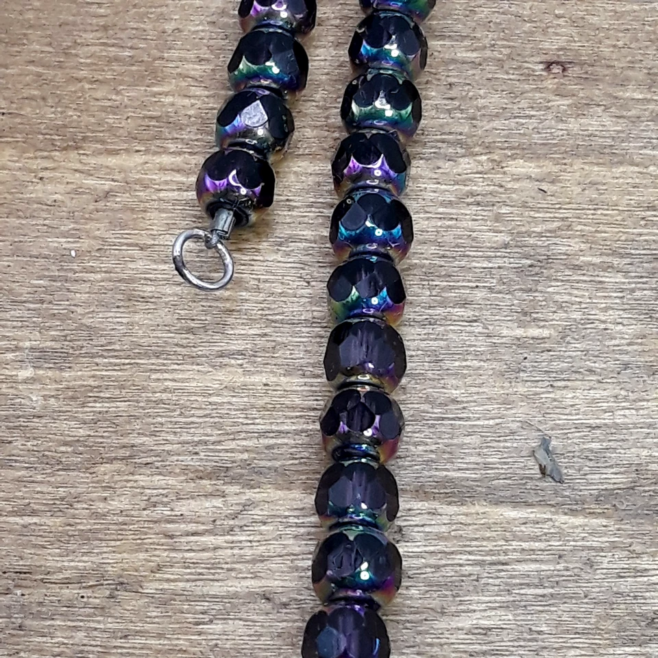 Carved Dark Moon Face AB Crystal Beaded Sterling Silver Pendant Necklace 26" - Image 4 of 4