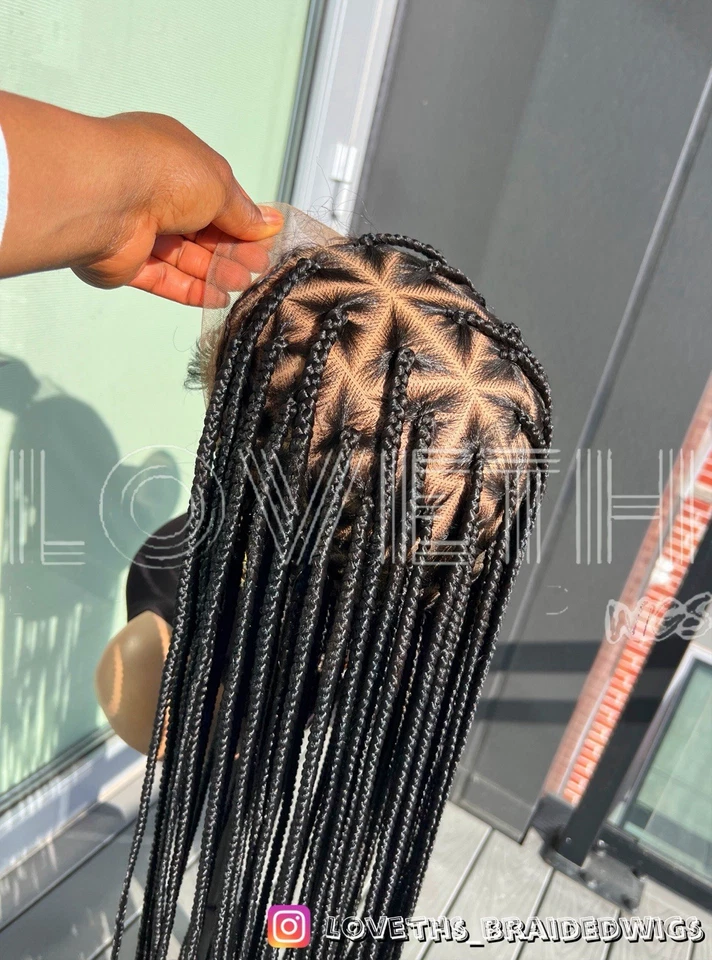 Se envía al día siguiente (ENVÍO 2 DÍAS) Peluca trenzada de encaje completo Cornrow, trenza negra sin nudos Foto 4 de 4