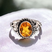 Natural Spessartite Garnet 925 Sterling Silver Vintage Friend Gift Ring US 6.25