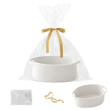 Gift Basket with Handles Woven Storage Box for Birthday Shower Pet White