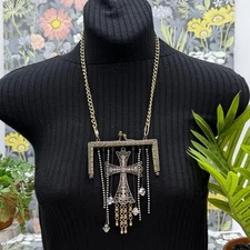 Adorned Crown Jewelry assemblage purse handle crystal cross necklace