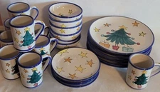 Vietri NATALE BLUE Christmas Tree Design Holiday Italy Plates Bowls Mug YOU PICK
