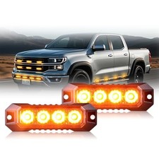 2PCS Emergency Strobe Grille Lights 4 LED Sync Feature Surface Mount Amber 2PCS