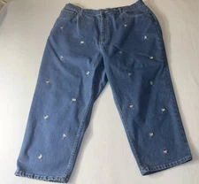 Quacker Factory High Waisted Embroidered Jeans Size 22 Martini Cocktails 80s