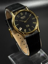Vintage Refurbished Seiko Slim Tank Men's Leather Band Wrist Watch
