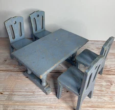 1930s Strombecker 5-pc Blue Kitchen Table & Chairs
